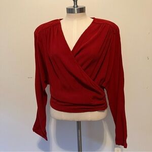 VTG Women’s Y2K Burnt Orange Rayon Cross Over Crop Top Blouse NOS Elastic Sz.10